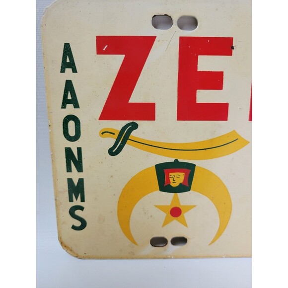 Vintage AAONMS Shriners Zem-Zem Oriental Band Erie‎ PA Masonic License Plate Tag - Picture 2 of 4